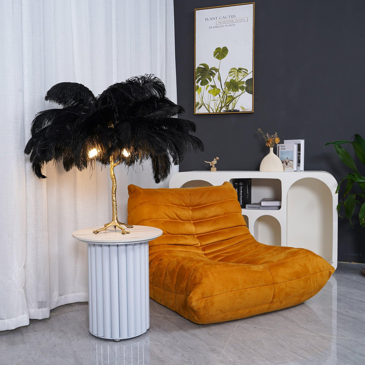 Ostrich Tischlampe aus Federn