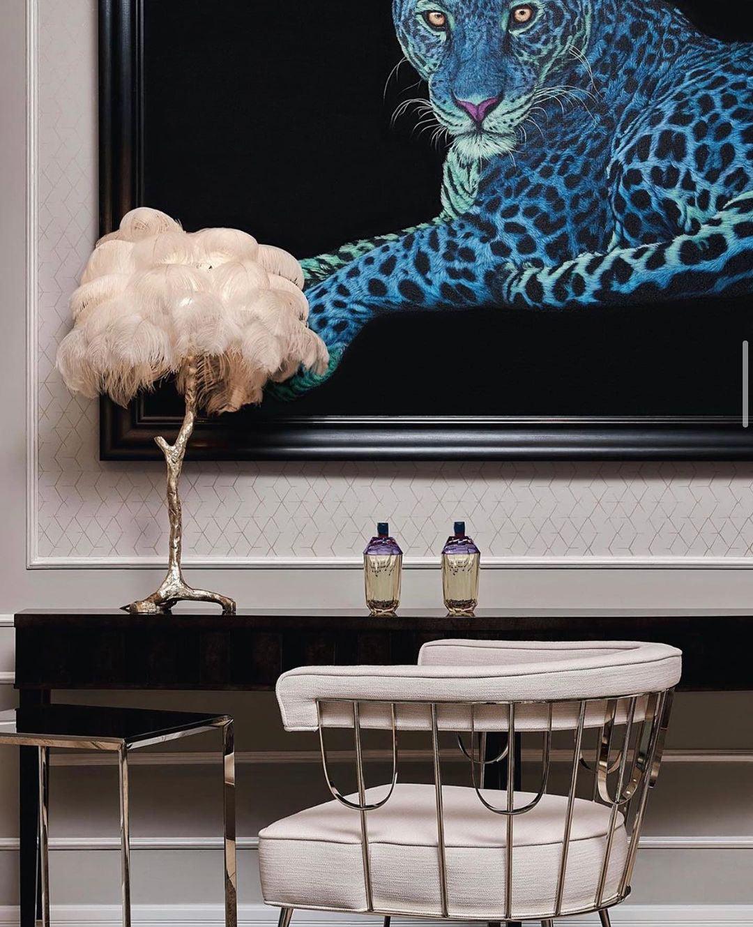 Ostrich Tischlampe aus Federn