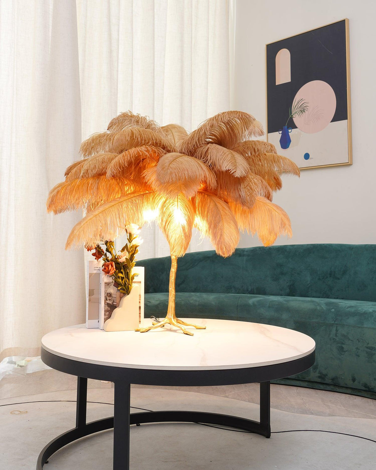 Ostrich Tischlampe aus Federn