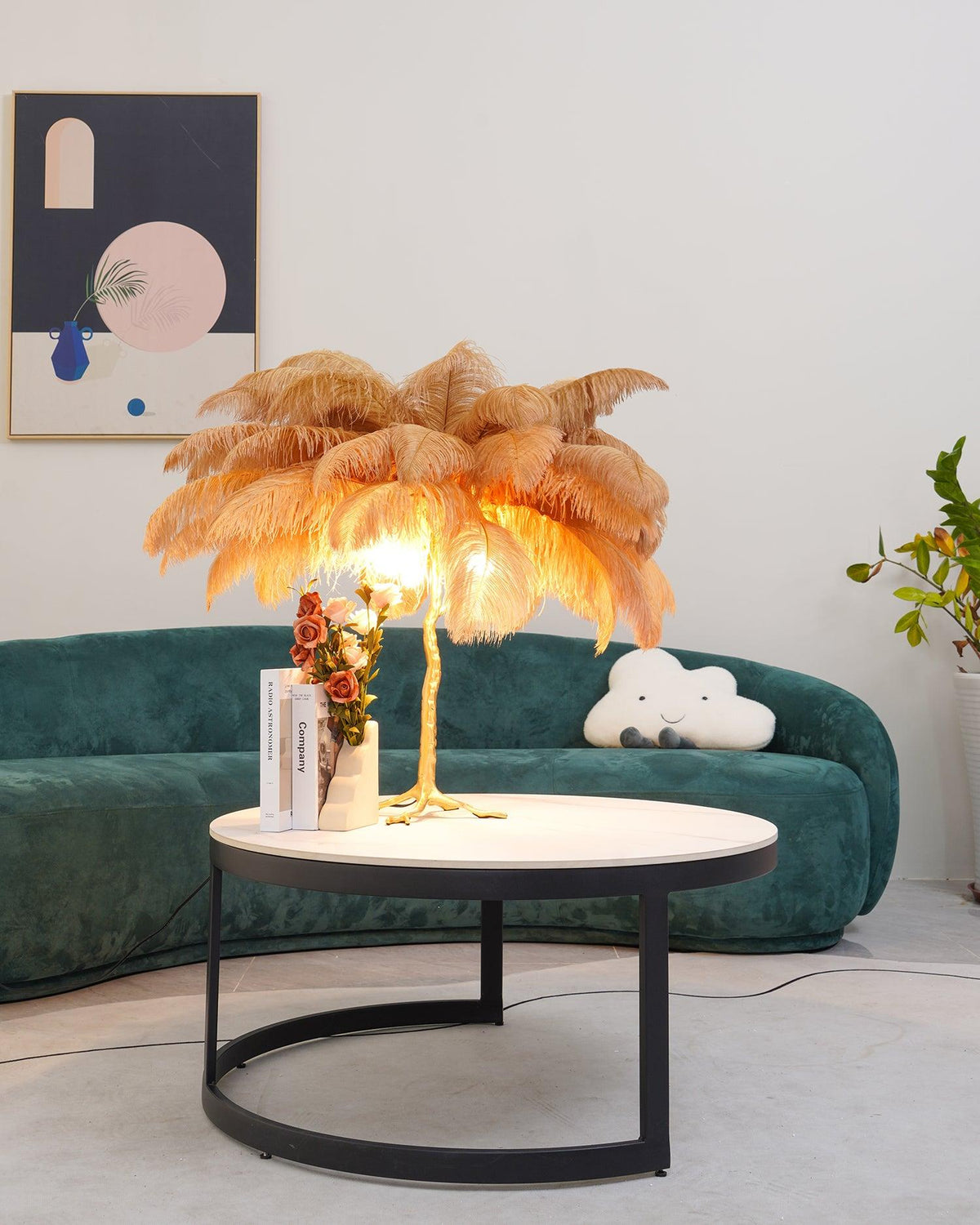 Ostrich Tischlampe aus Federn