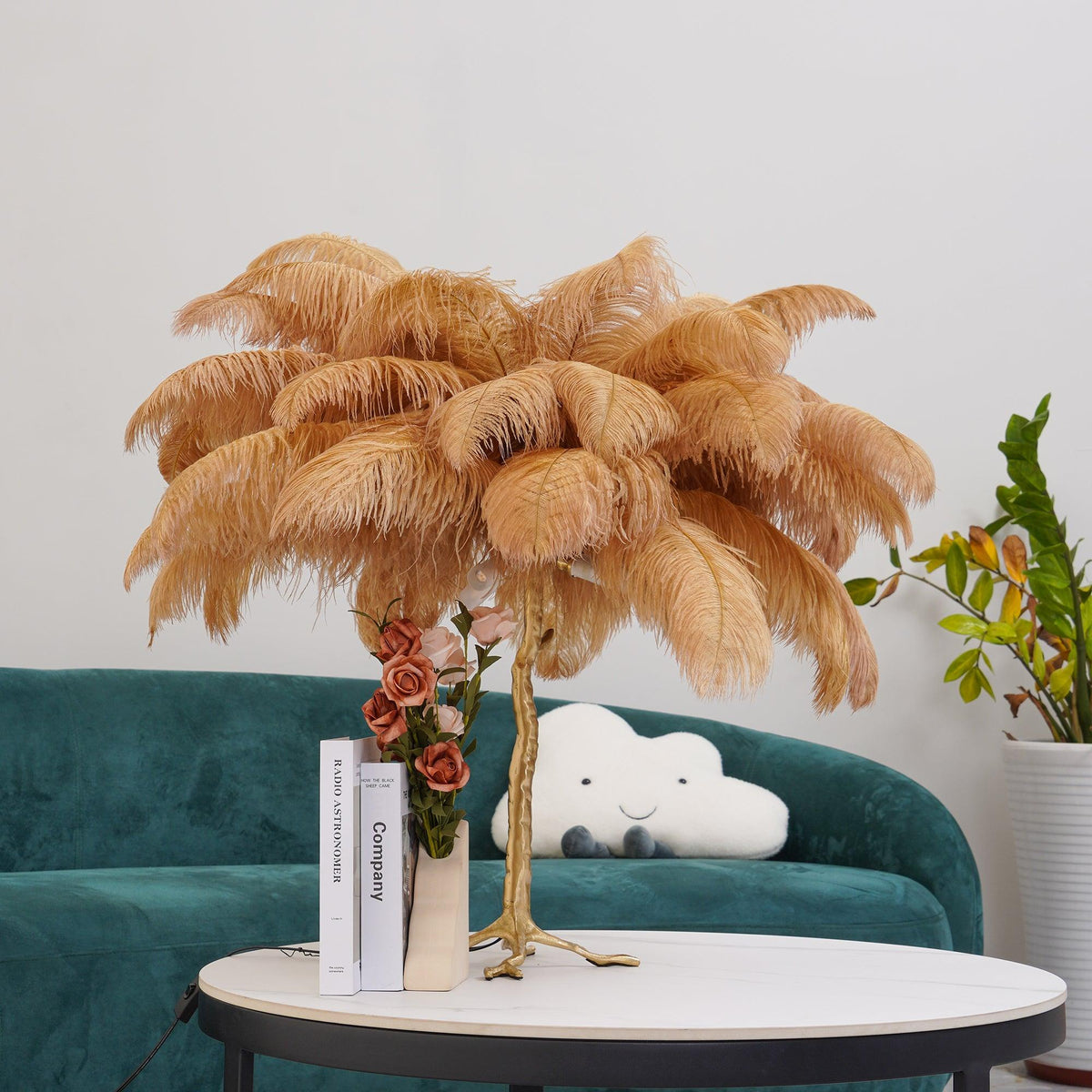 Ostrich Tischlampe aus Federn