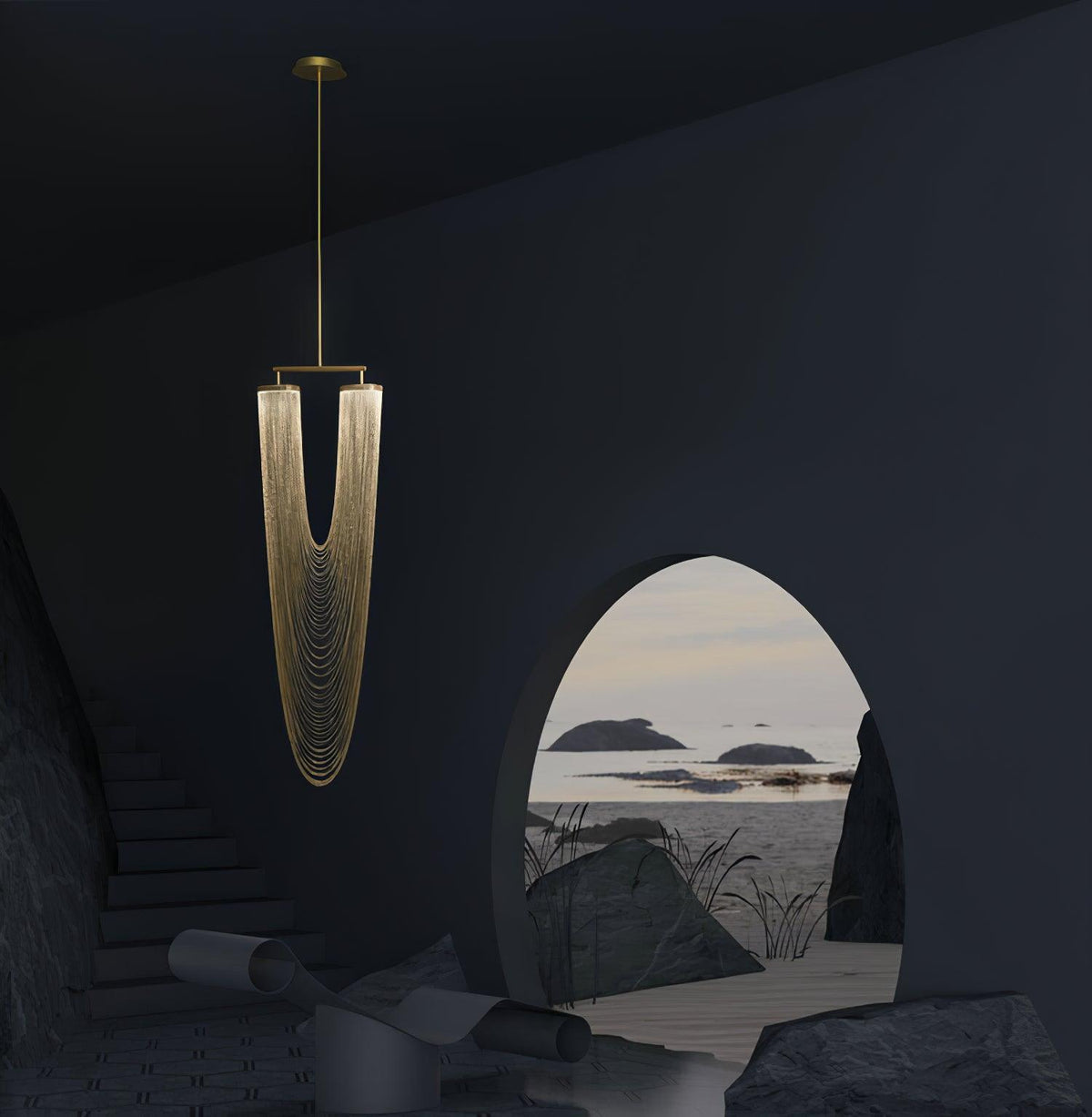 Apsht Pendelleuchte aus Kupferkette skulptural modern