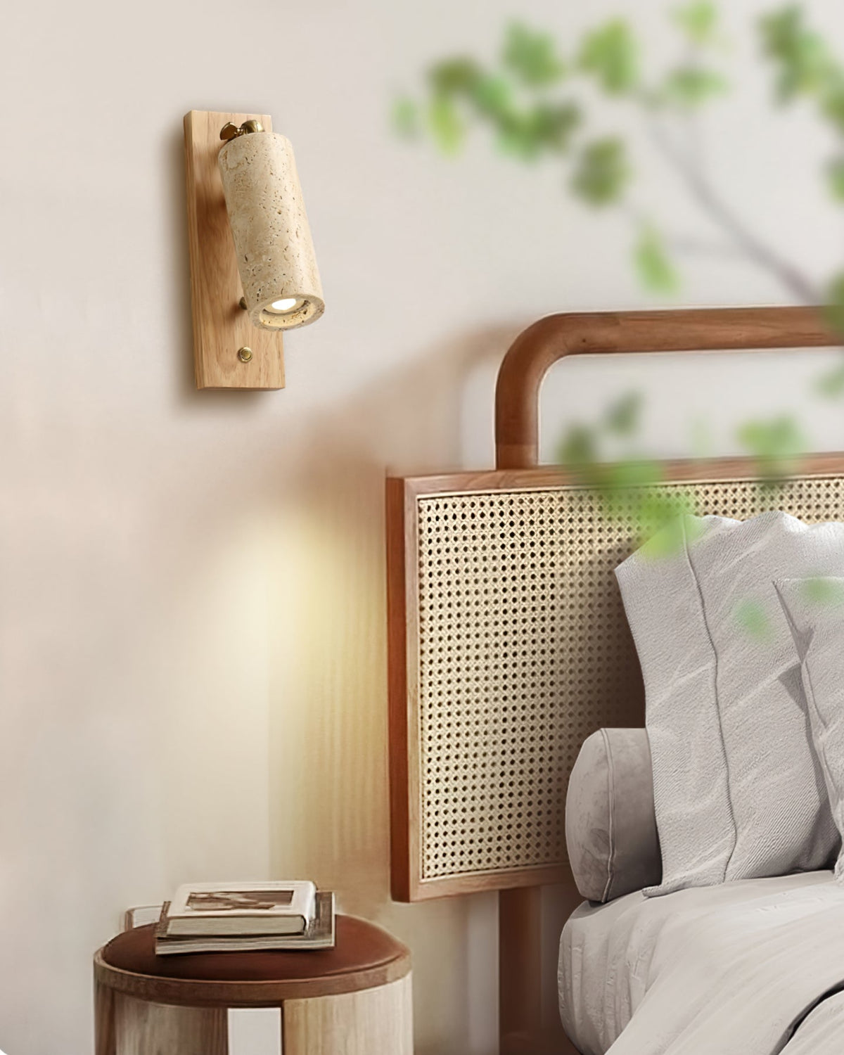 Noririse Wandleuchte Spotlight Gelber Travertin Holz