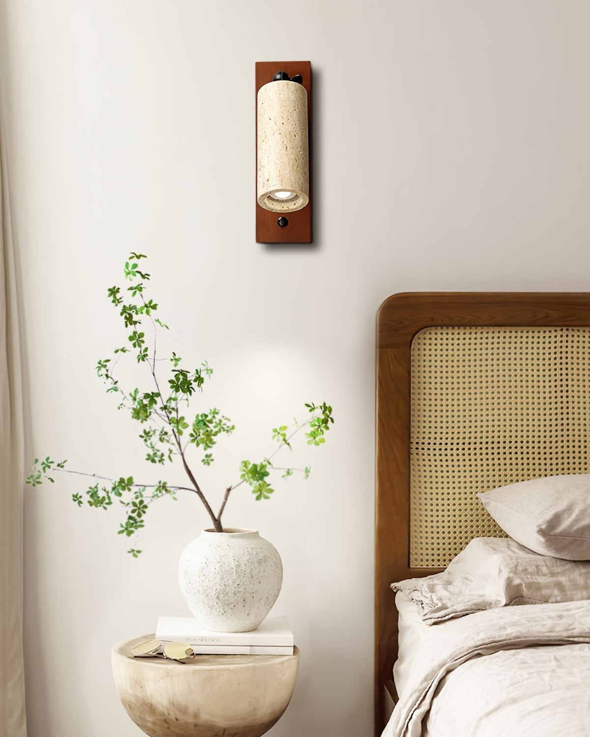 Noririse Wandleuchte Spotlight Gelber Travertin Holz