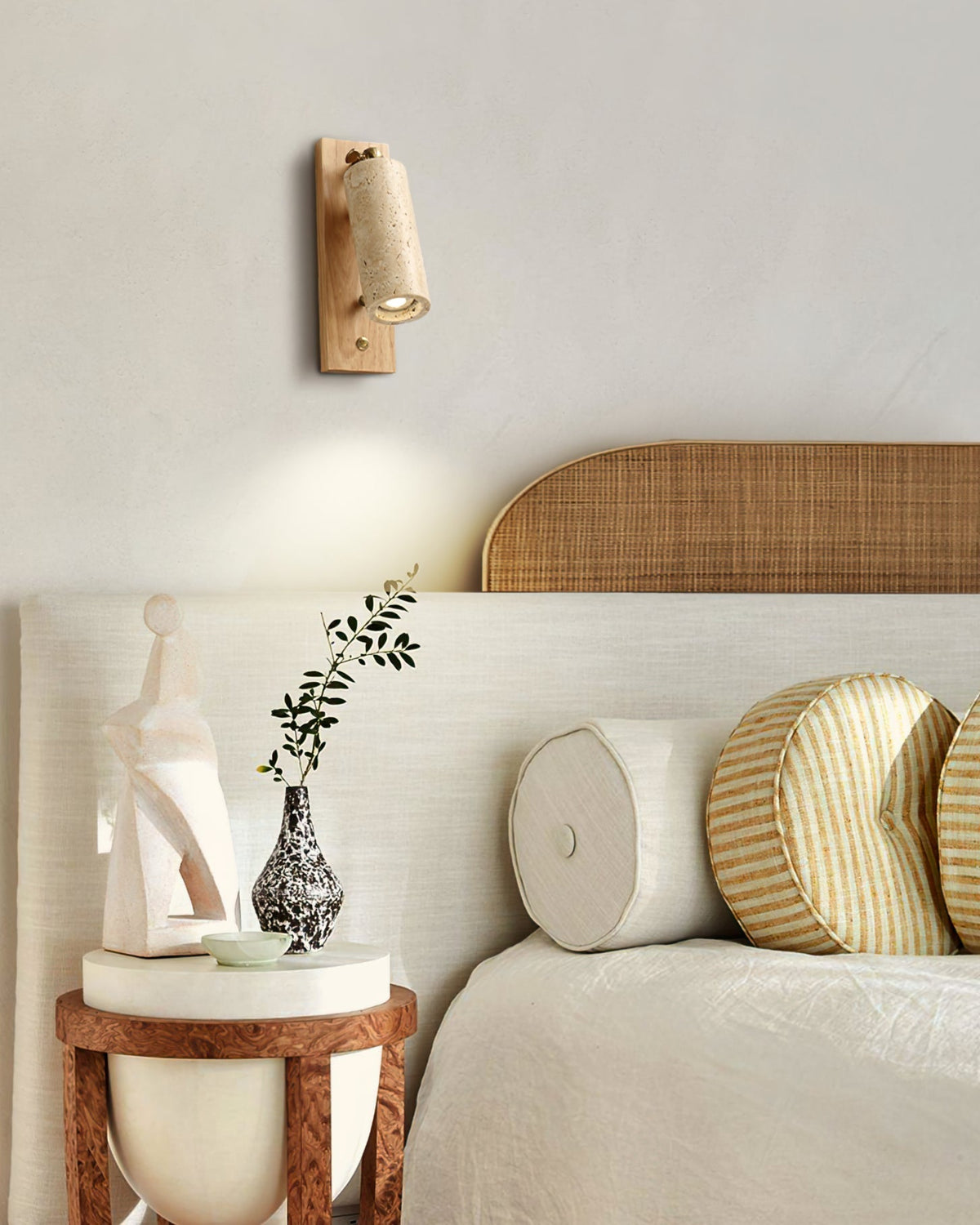Noririse Wandleuchte Spotlight Gelber Travertin Holz