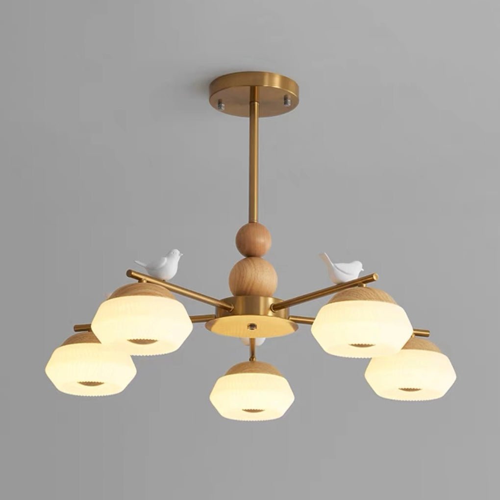 Orieraine Kronleuchter, Messing, Vogel, Ozawa Elegant
