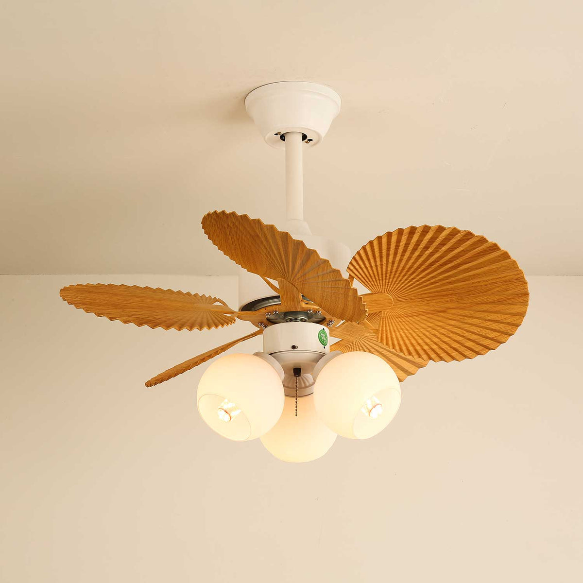 Elvoelle Vintage Holz-Glas-Deckenventilator mit Beleuchtung