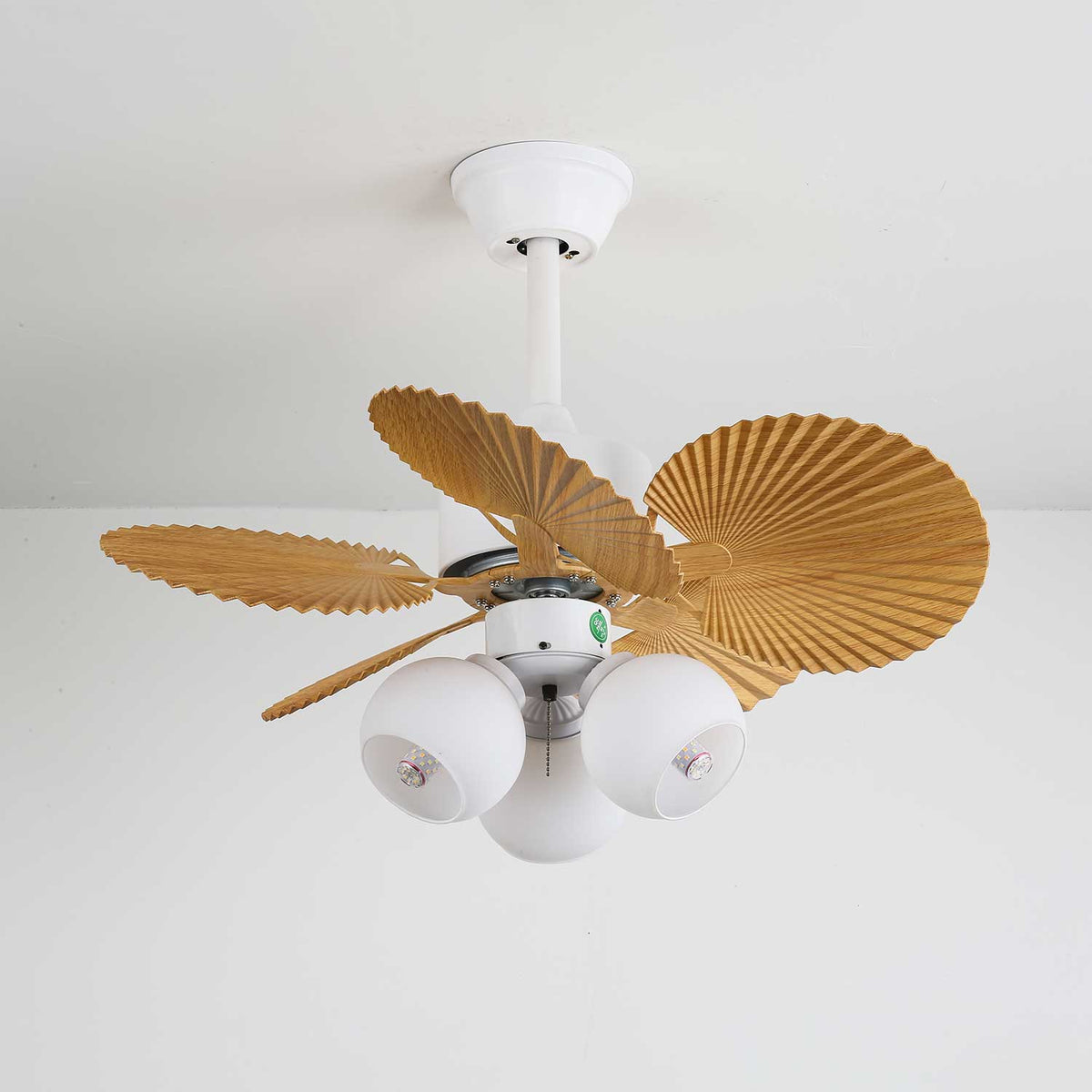 Elvoelle Vintage Holz-Glas-Deckenventilator mit Beleuchtung