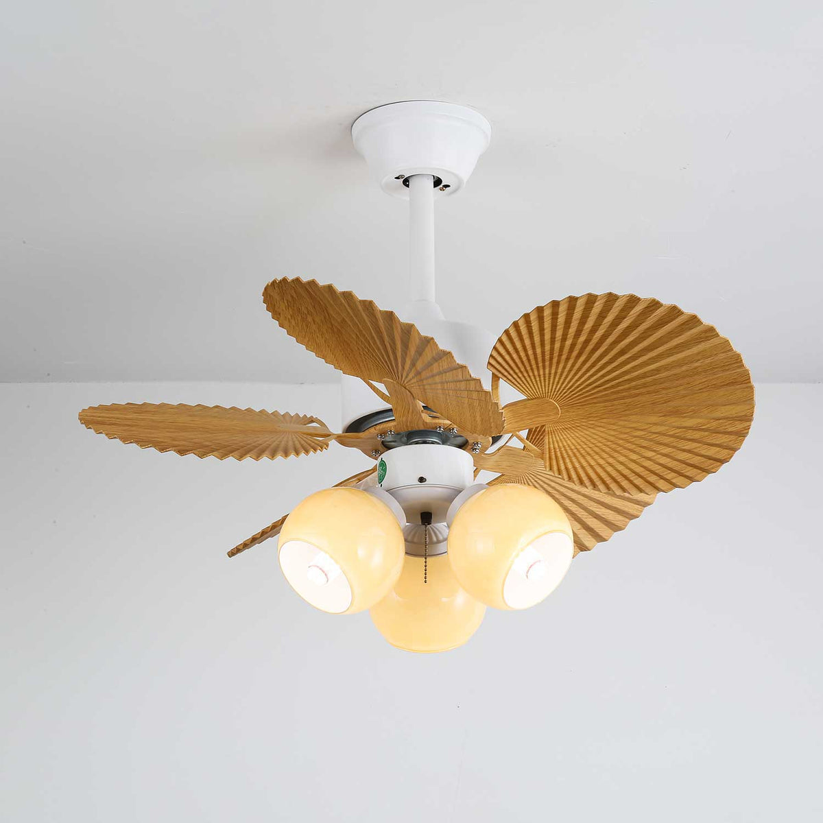 Elvoelle Vintage Holz-Glas-Deckenventilator mit Beleuchtung