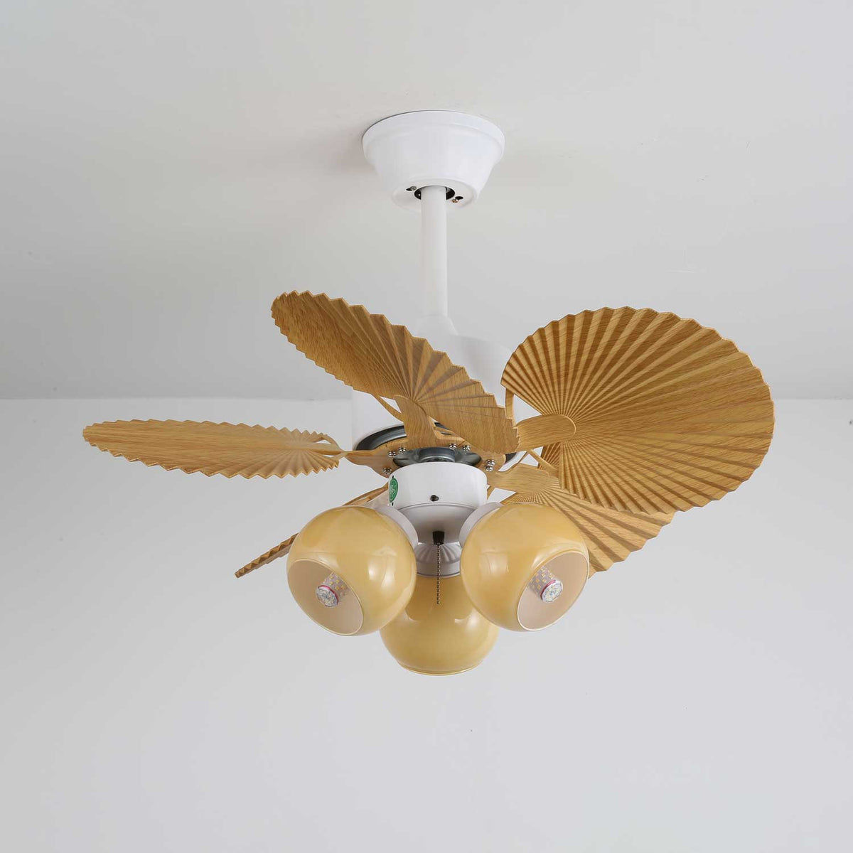 Elvoelle Vintage Holz-Glas-Deckenventilator mit Beleuchtung