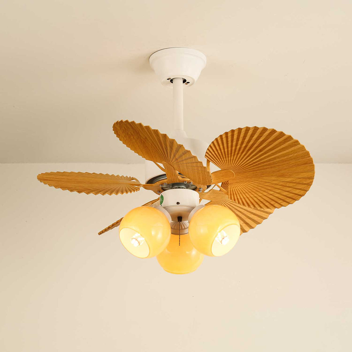 Elvoelle Vintage Holz-Glas-Deckenventilator mit Beleuchtung