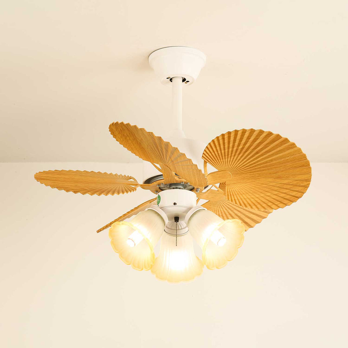 Elvoelle Vintage Holz-Glas-Deckenventilator mit Beleuchtung