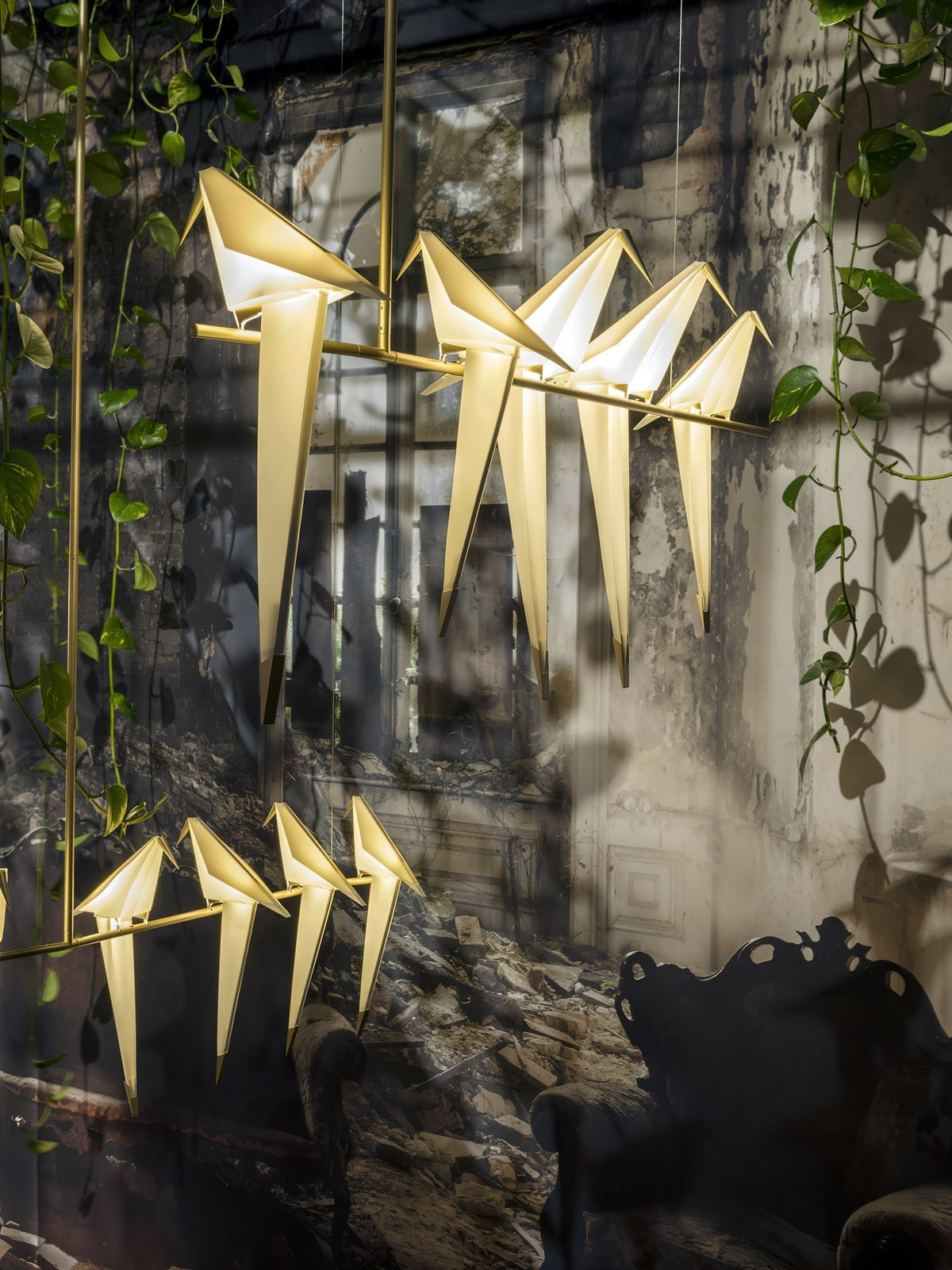 Lunuian Kronleuchter Kronleuchte Papier Crane Bird Skulpturale LED