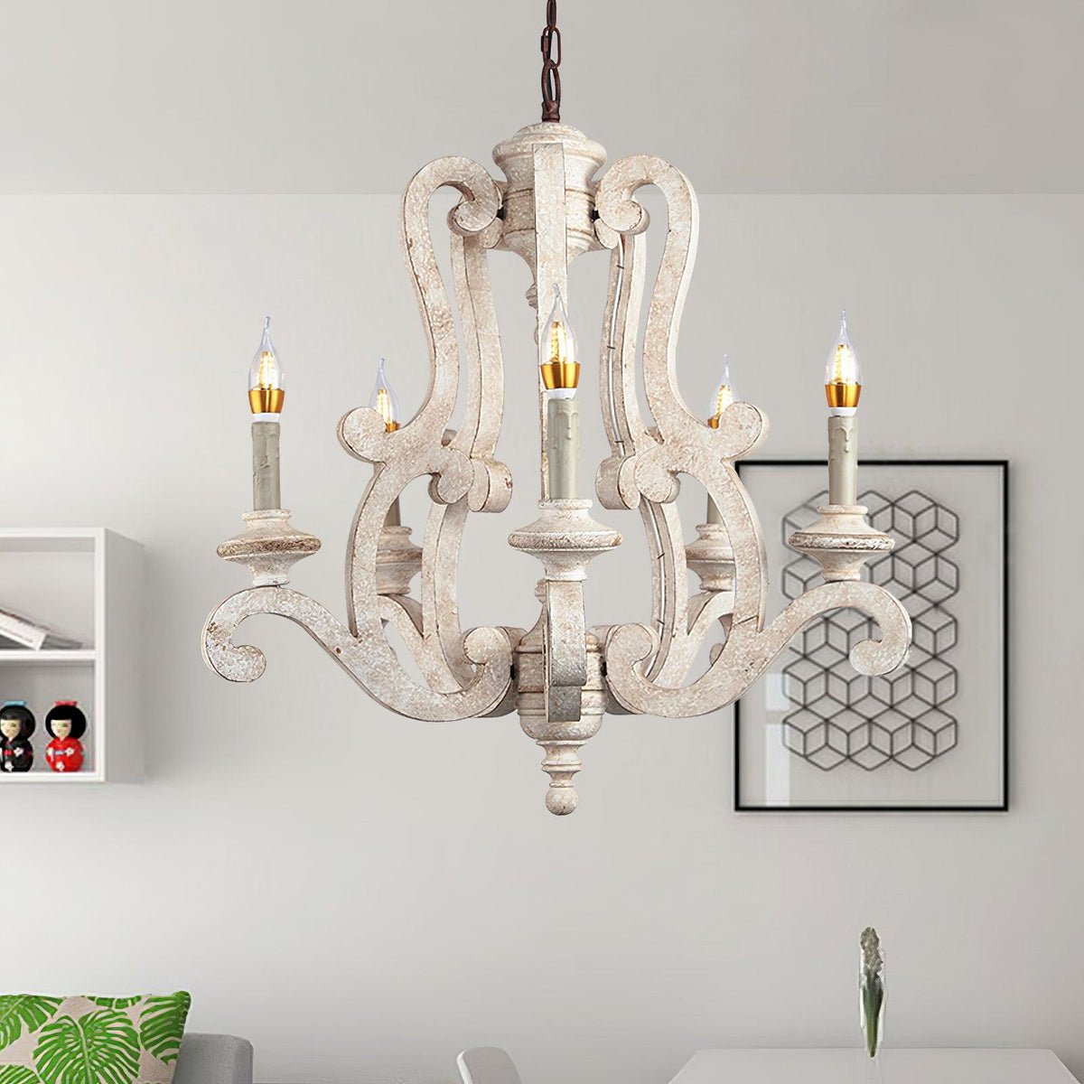 Arixy Kronleuchter aus Holz in Kerzenform im Mid-Century-Stil