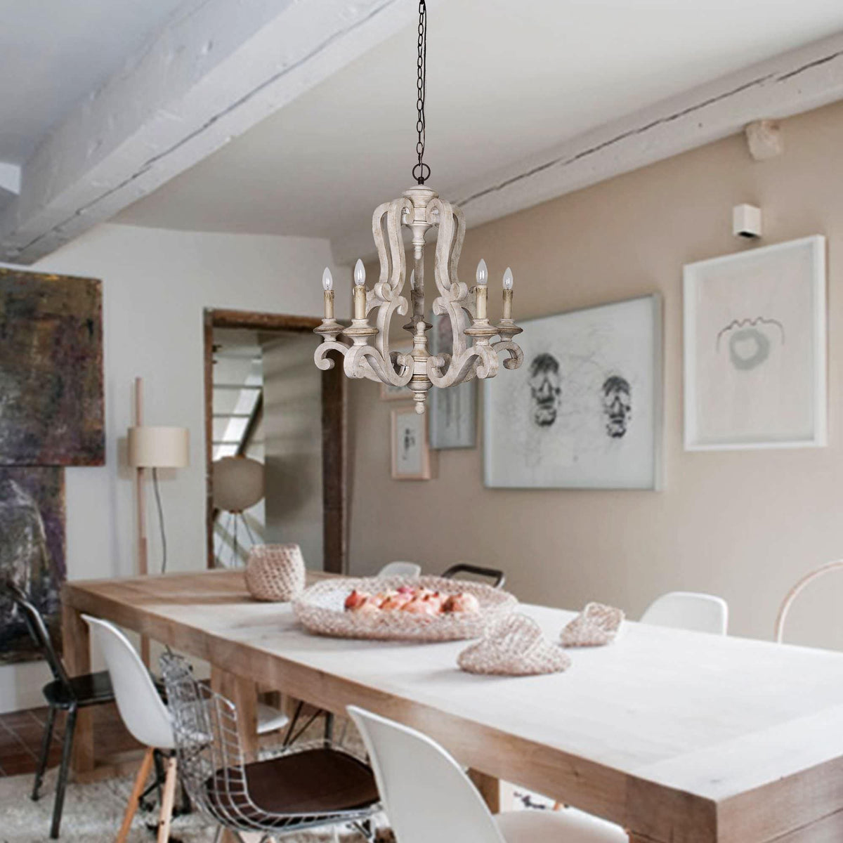 Arixy Kronleuchter aus Holz in Kerzenform im Mid-Century-Stil