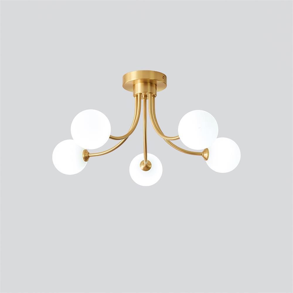 Deckenleuchte Messing verzweigter Arme Opal Kugellampen modern elegant