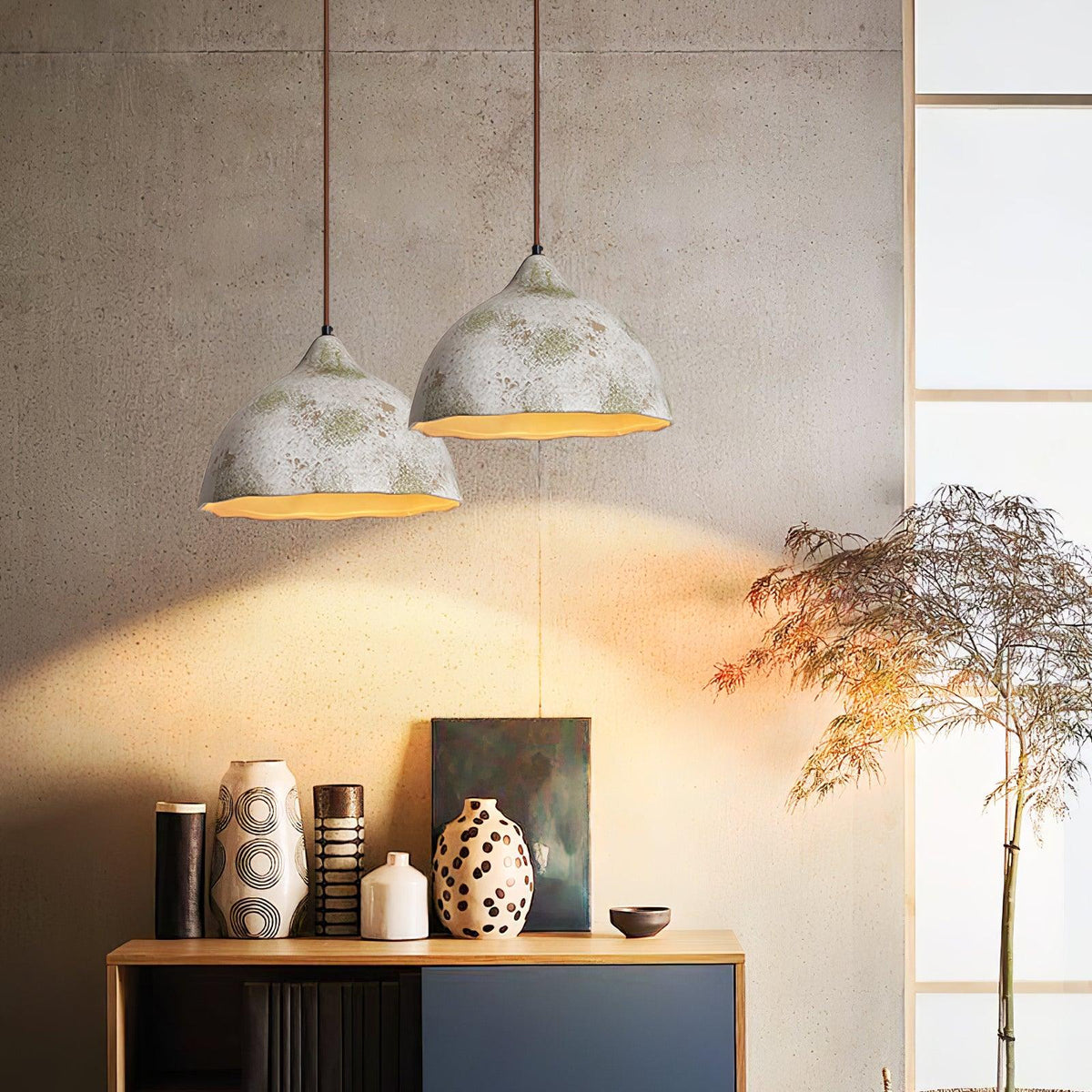 Moss Minimalistische Pendelleuchte aus Holz in Grau