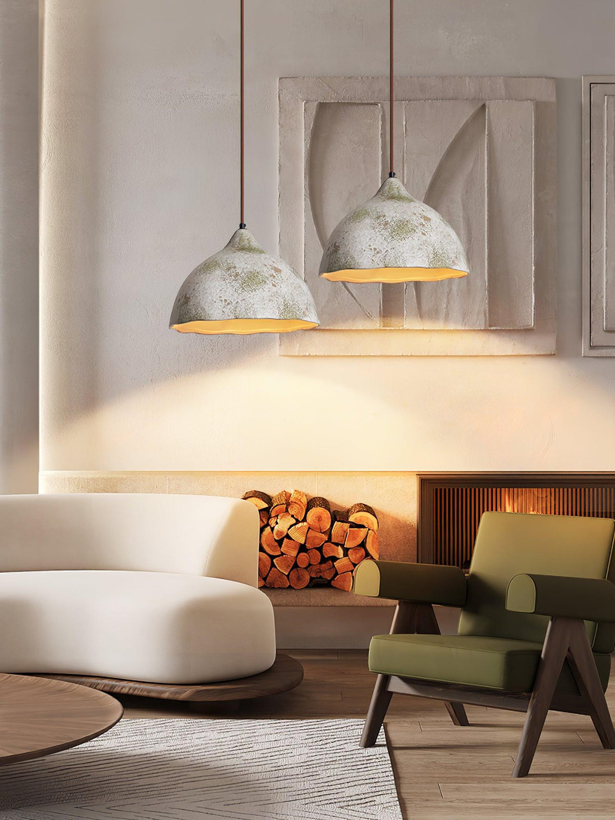Moss Minimalistische Pendelleuchte aus Holz in Grau