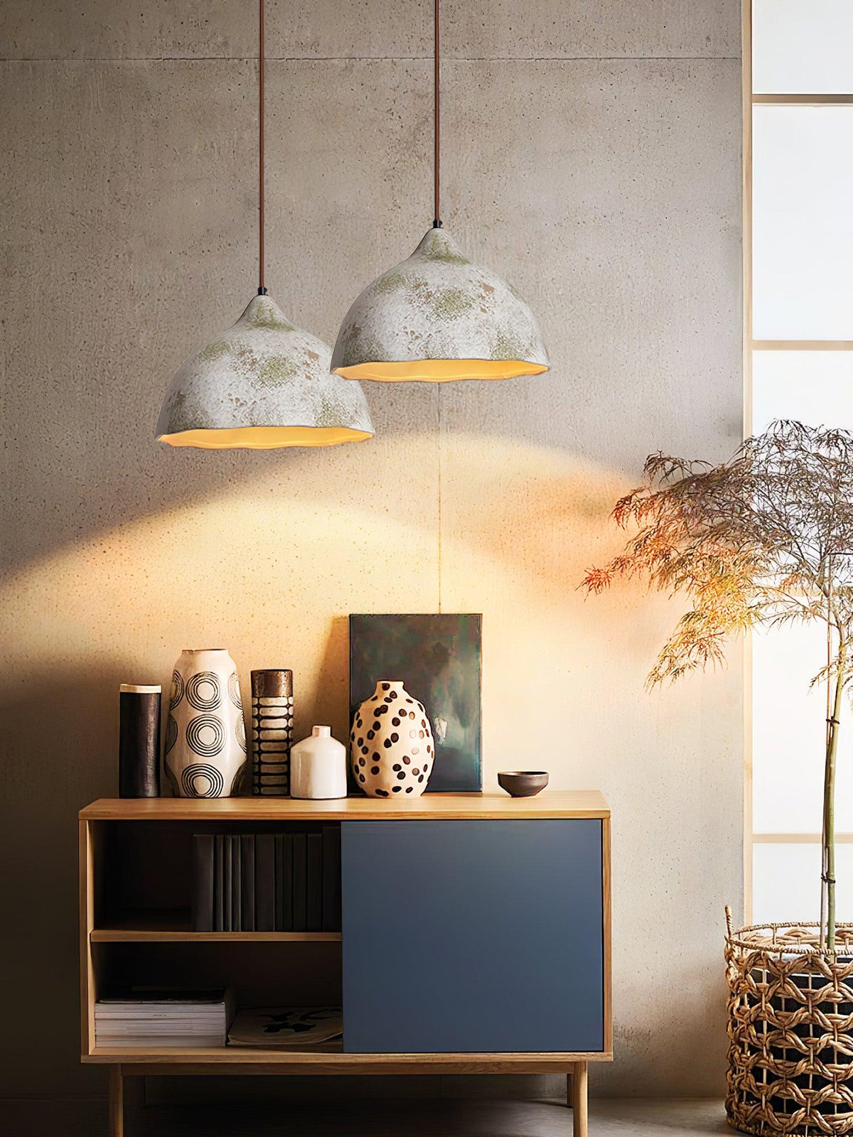 Moss Minimalistische Pendelleuchte aus Holz in Grau