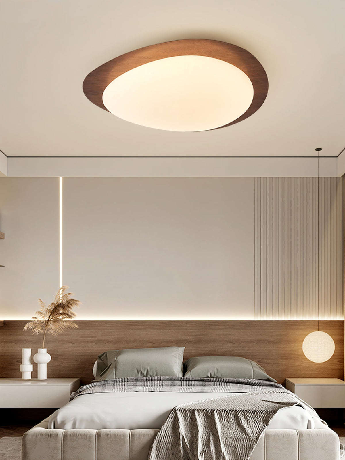 Sylenia Deckenleuchte Pebble Walnuss Holzmasse Acryl LED