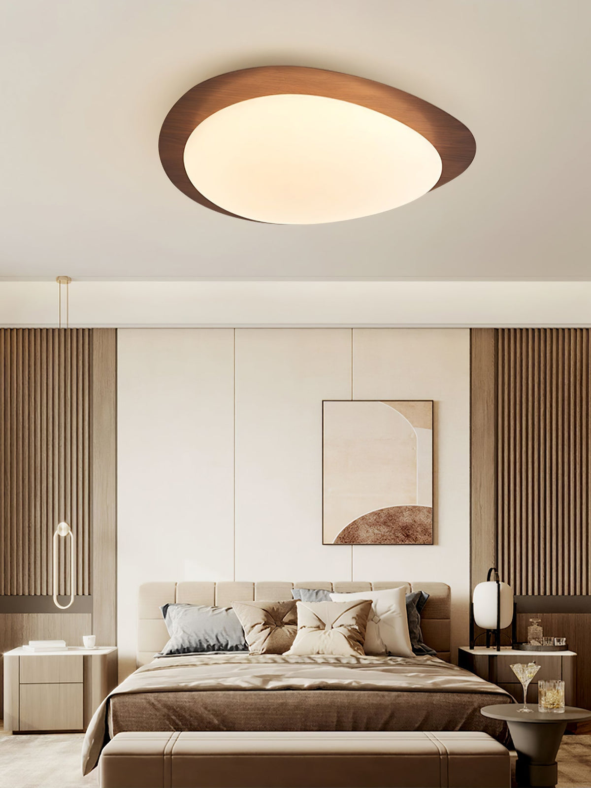 Sylenia Deckenleuchte Pebble Walnuss Holzmasse Acryl LED