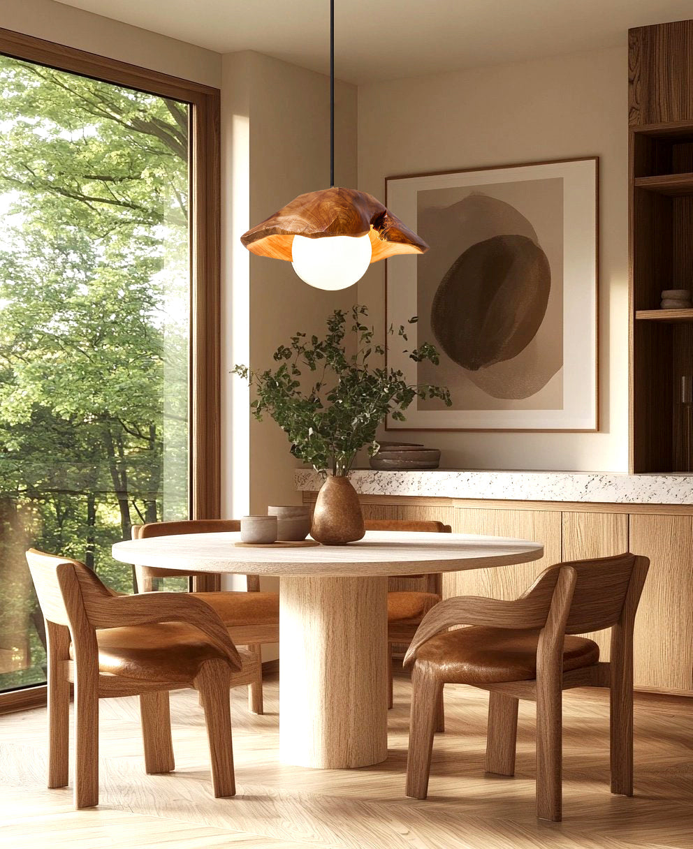 Rininora skulpturale Pendelleuchte mit Holzbaldachin