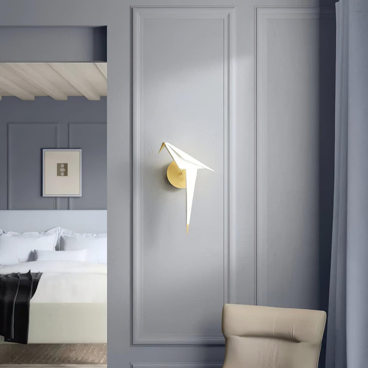 Eovela zeitgenössische Wandleuchte aus Papier in Kranenform