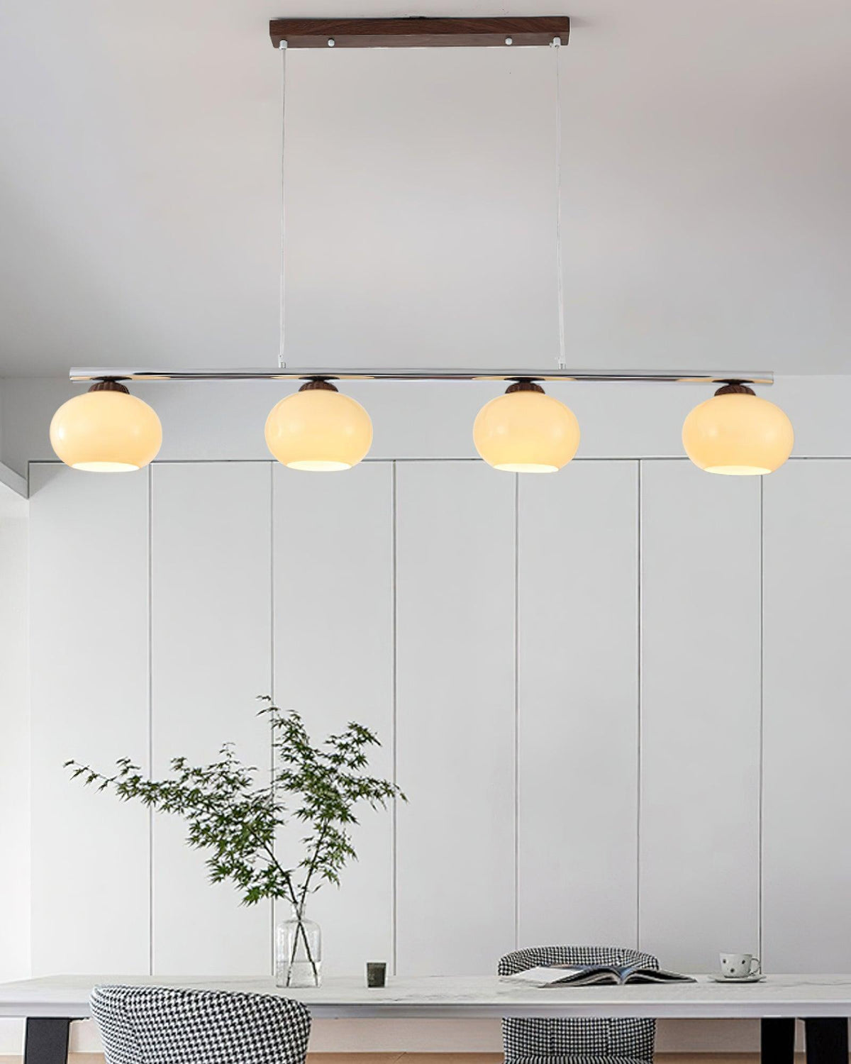 Eixu Kronleuchter linearer Lampenschirm aus Glas in Persimmon
