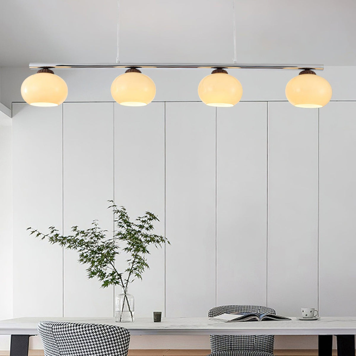 Eixu Kronleuchter linearer Lampenschirm aus Glas in Persimmon