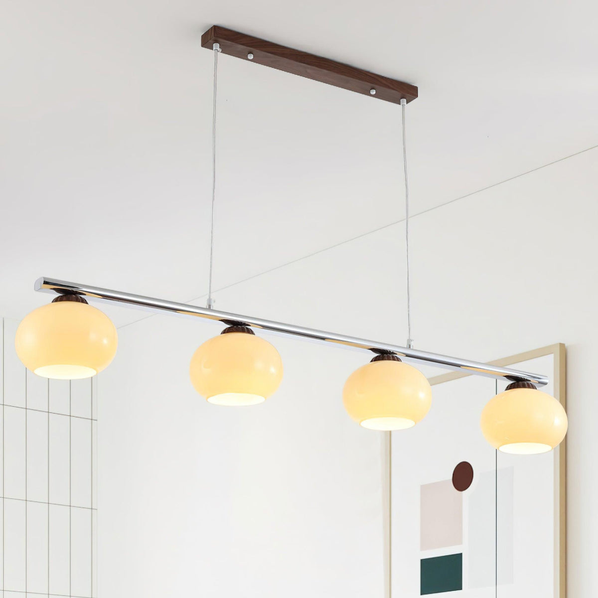 Eixu Kronleuchter linearer Lampenschirm aus Glas in Persimmon