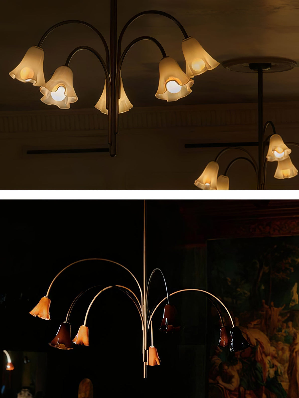 Lioreriel Kronleuchter Blossom Petal aus Glas mit geschwungenen Armen
