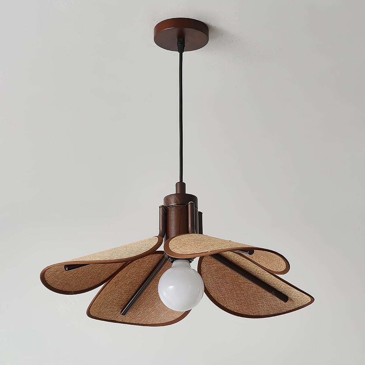 Utalion traditionelle Pendelleuchte aus Holz mit Stoffschirm in Blütenform