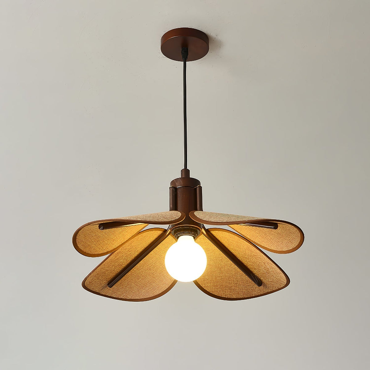 Utalion traditionelle Pendelleuchte aus Holz mit Stoffschirm in Blütenform