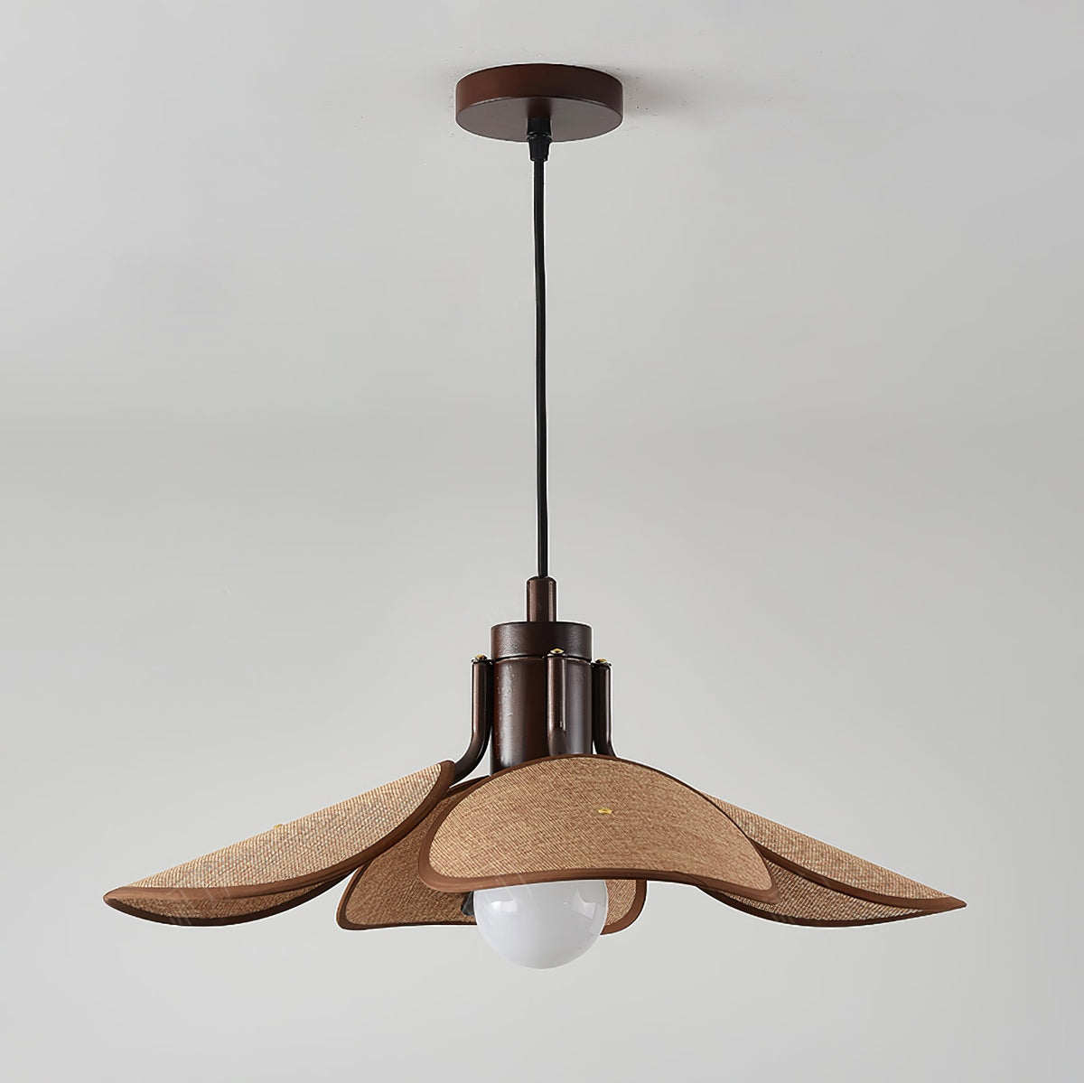 Utalion traditionelle Pendelleuchte aus Holz mit Stoffschirm in Blütenform