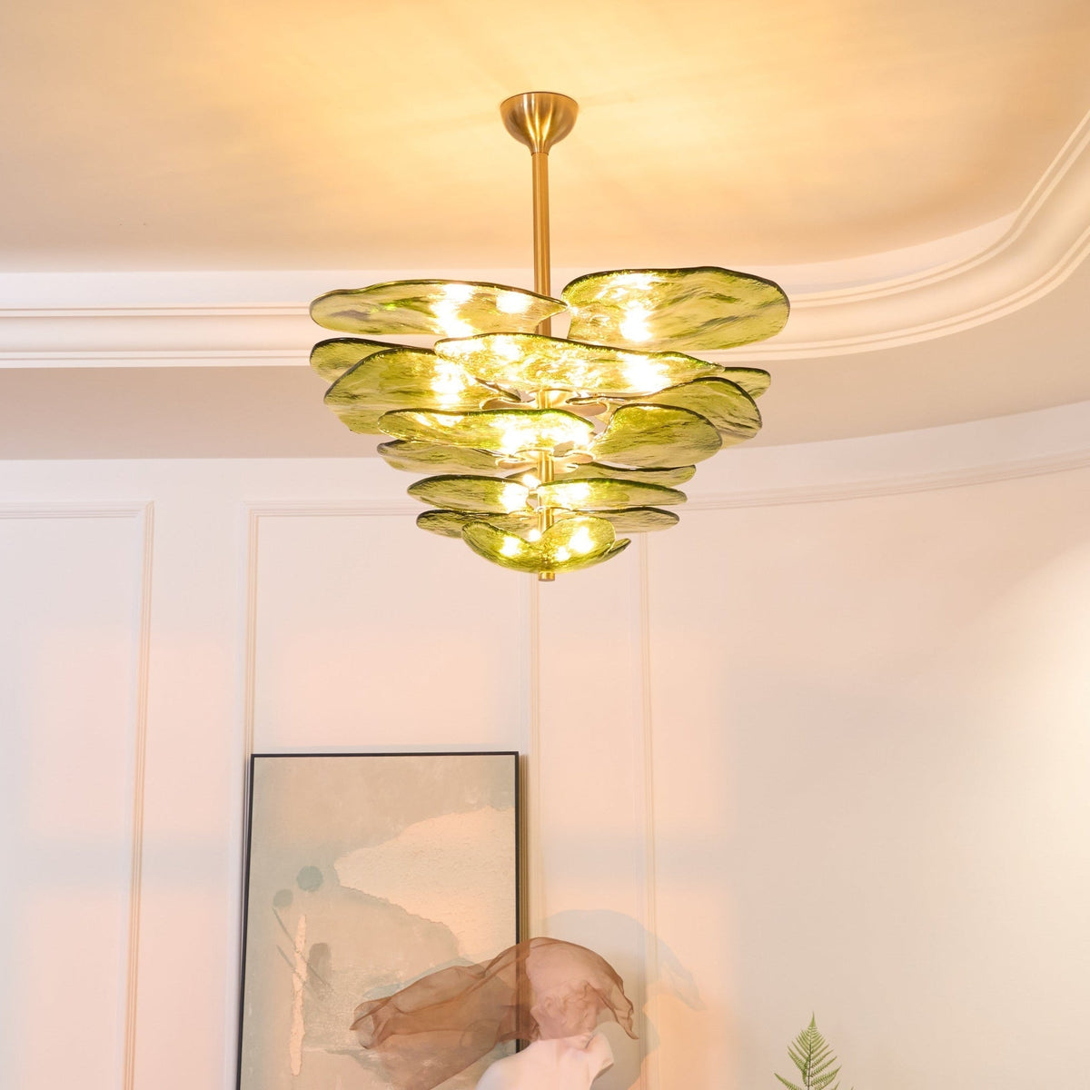 Crivs Kronleuchter Gold Murano-Glas-Blüten-Lagen Luxus