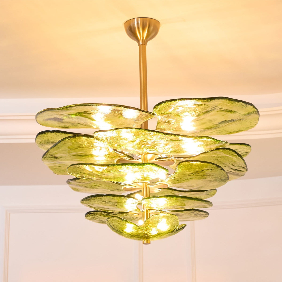Crivs Kronleuchter Gold Murano-Glas-Blüten-Lagen Luxus