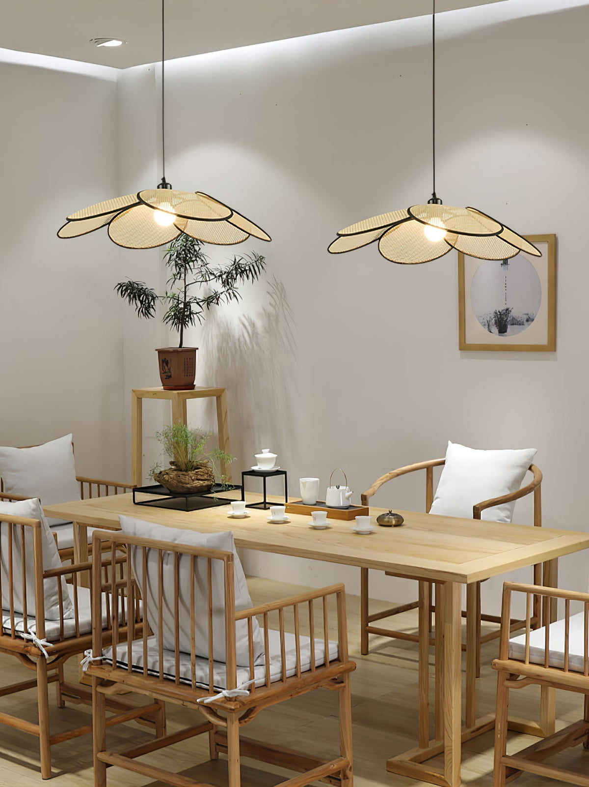 Vemarora Premium Elegance Petals Rattan-Stoff-Pendelleuchte