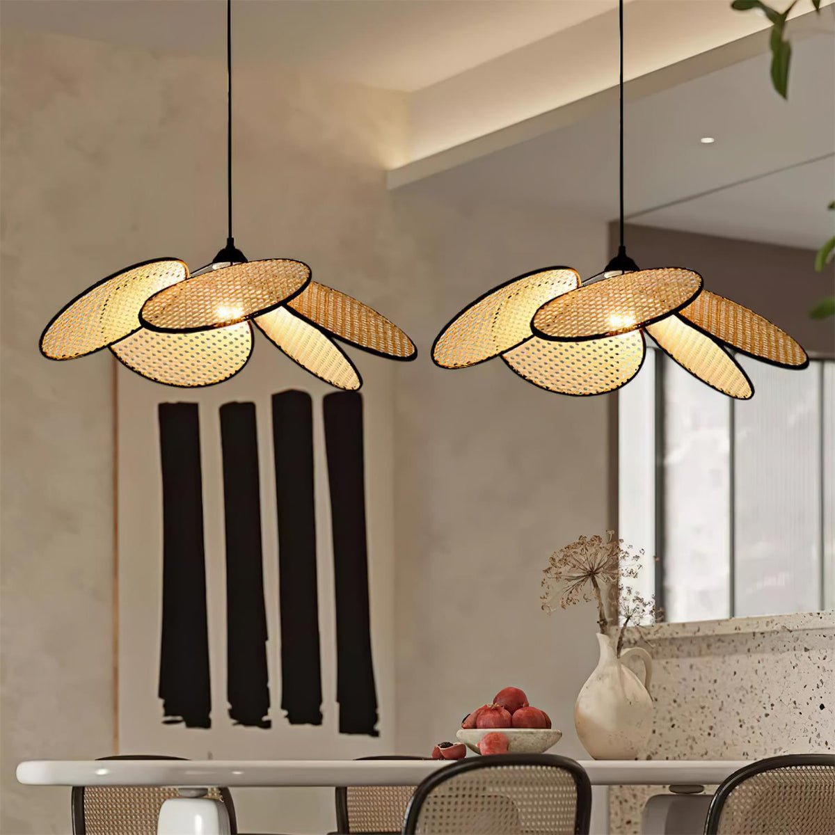 Vemarora Premium Elegance Petals Rattan-Stoff-Pendelleuchte