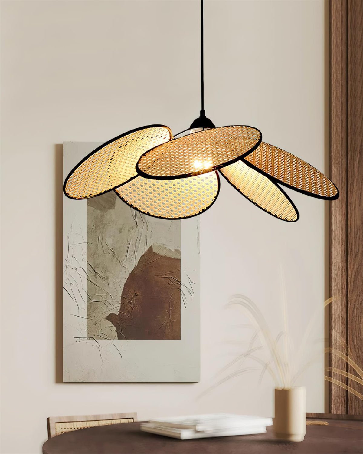 Vemarora Premium Elegance Petals Rattan-Stoff-Pendelleuchte