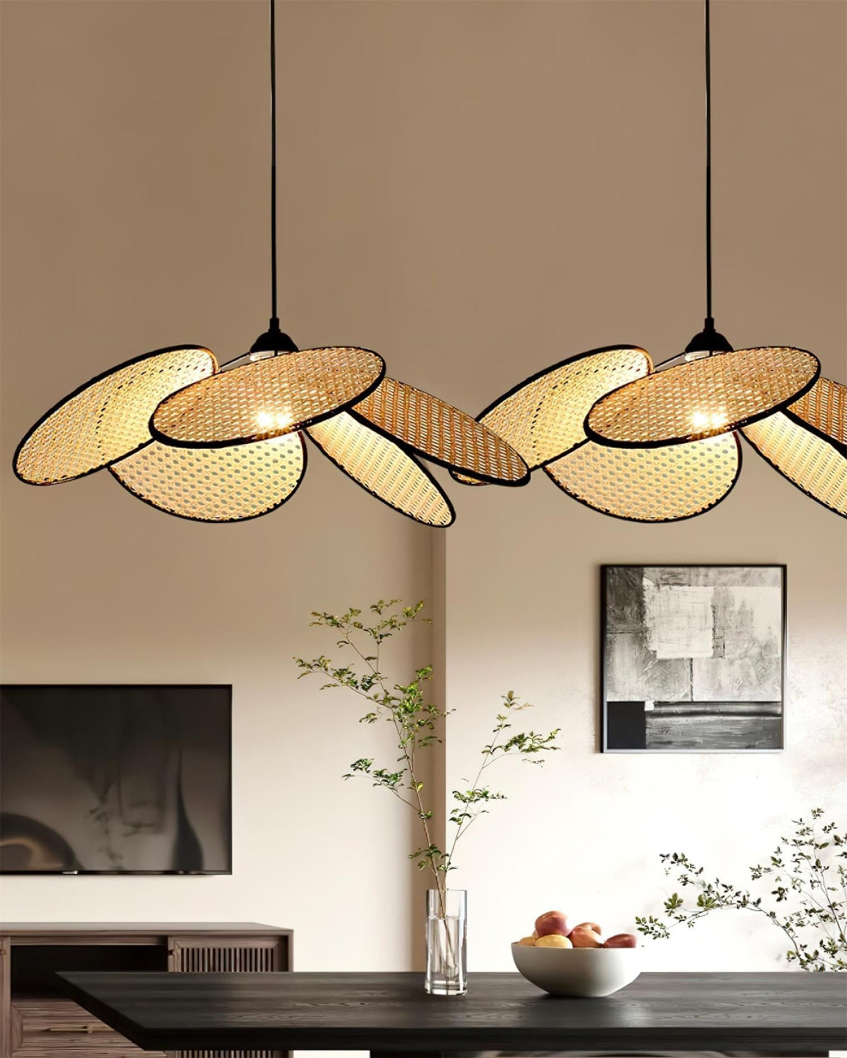 Vemarora Premium Elegance Petals Rattan-Stoff-Pendelleuchte