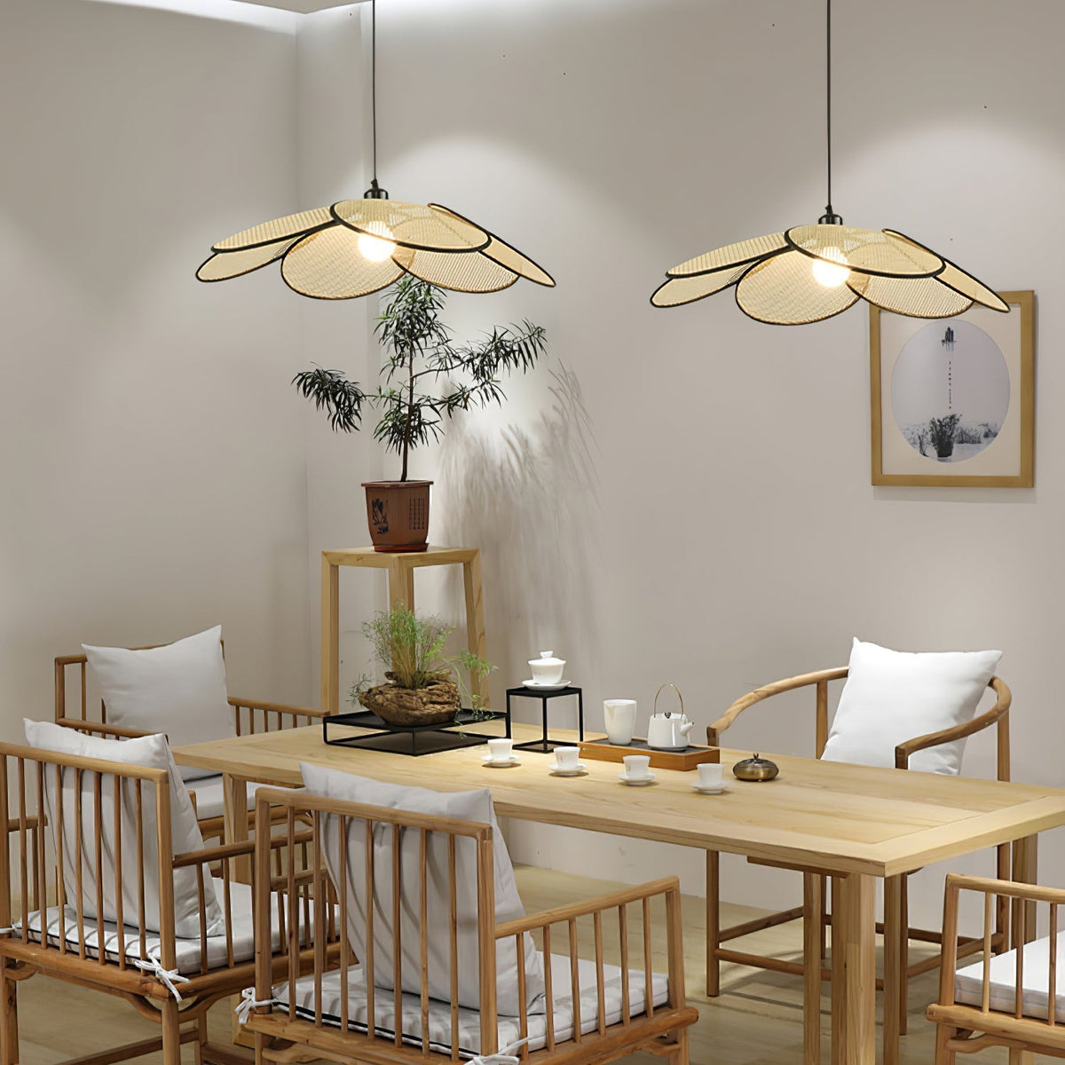 Vemarora Premium Elegance Petals Rattan-Stoff-Pendelleuchte