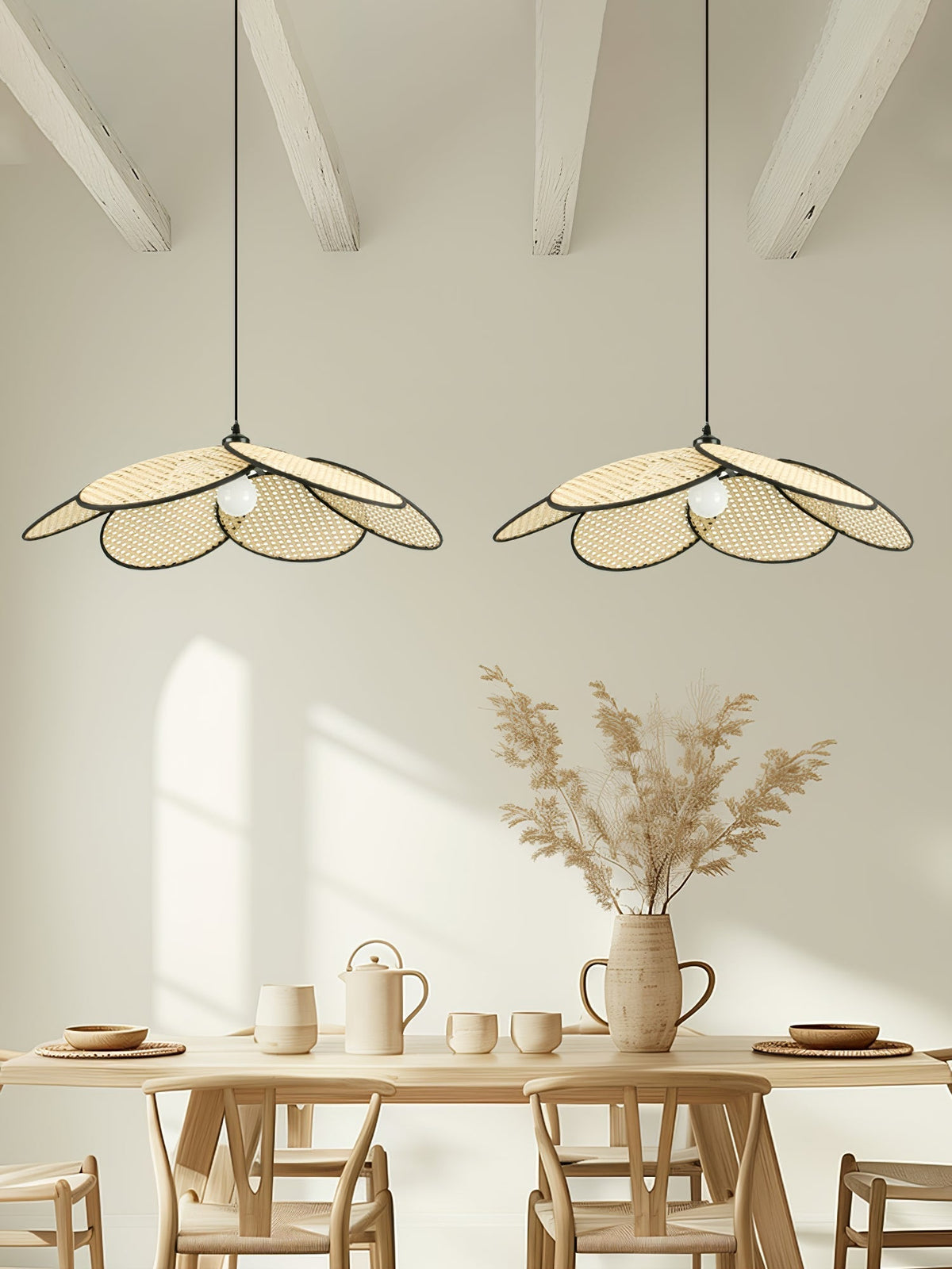 Vemarora Premium Elegance Petals Rattan-Stoff-Pendelleuchte