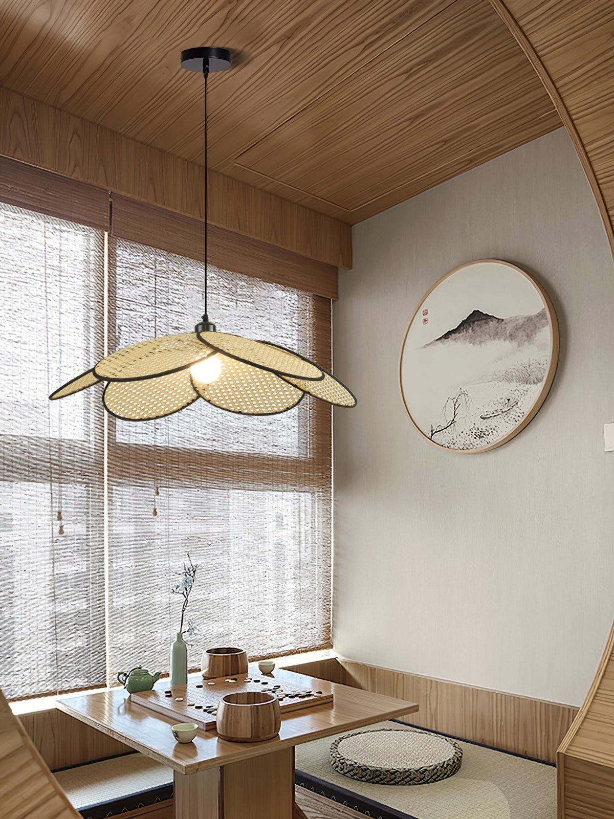 Vemarora Premium Elegance Petals Rattan-Stoff-Pendelleuchte