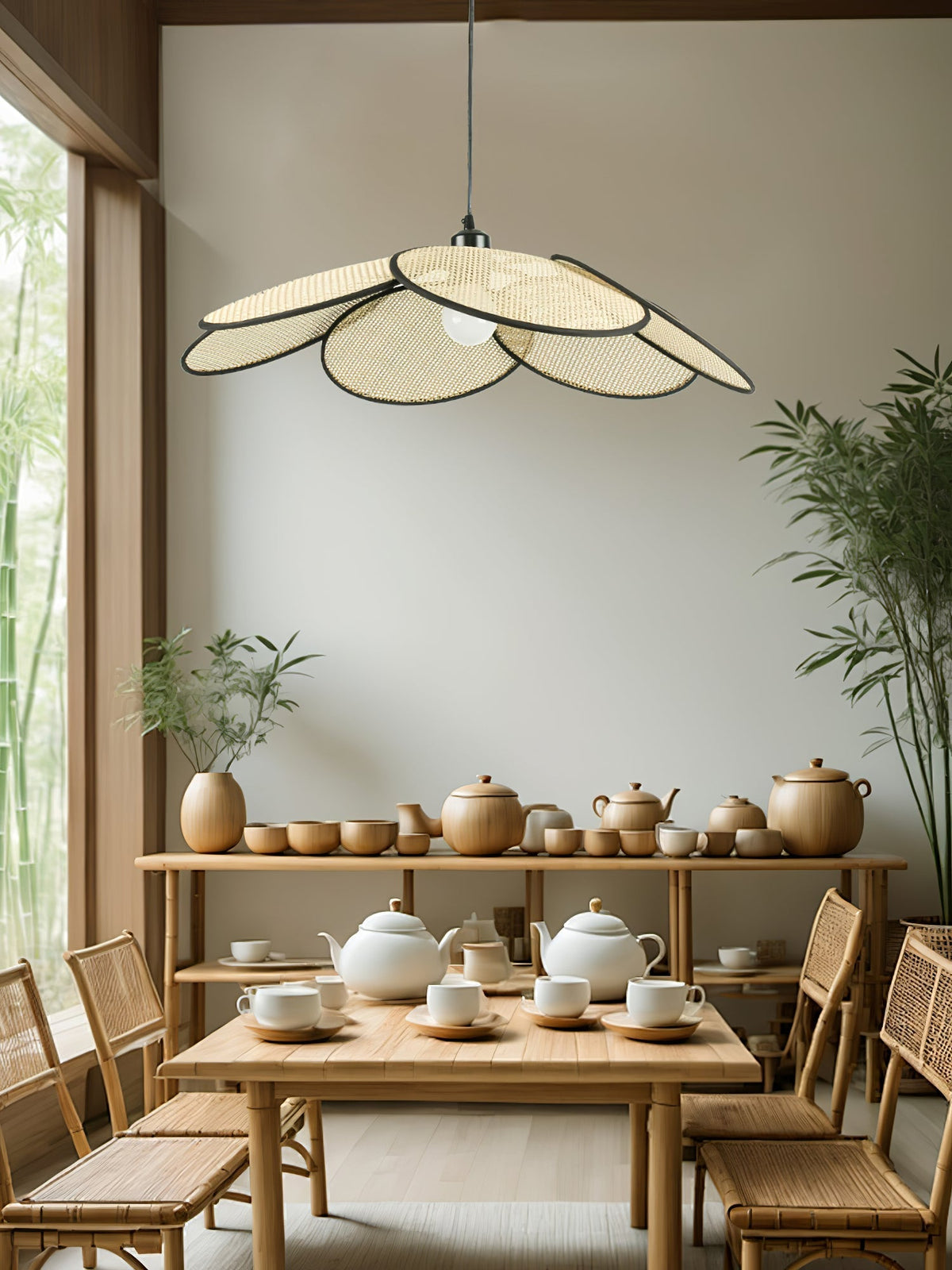 Vemarora Premium Elegance Petals Rattan-Stoff-Pendelleuchte