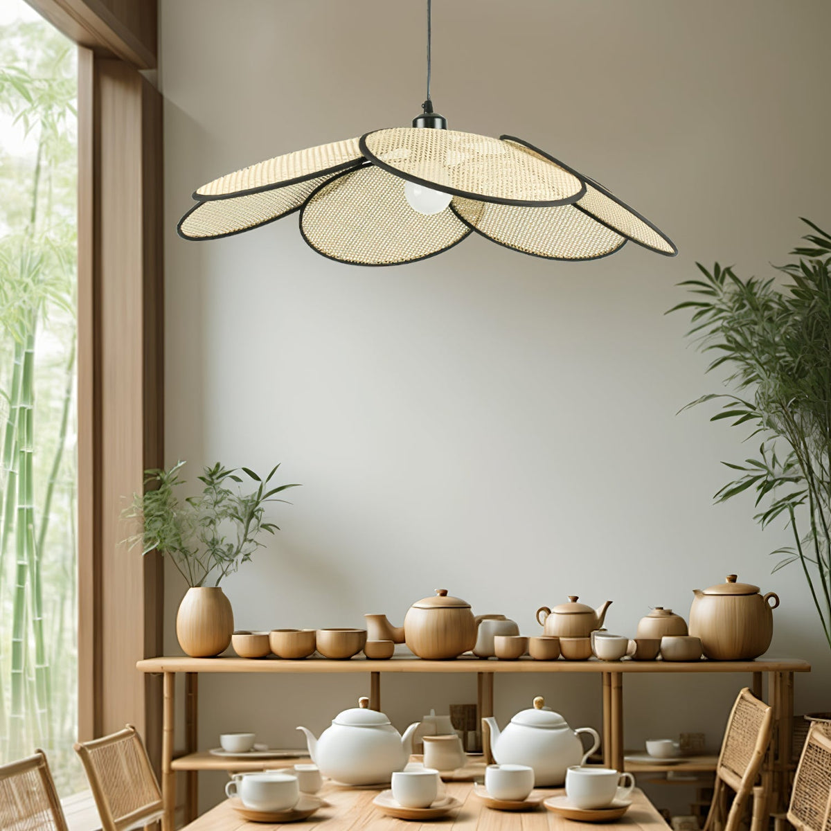 Vemarora Premium Elegance Petals Rattan-Stoff-Pendelleuchte