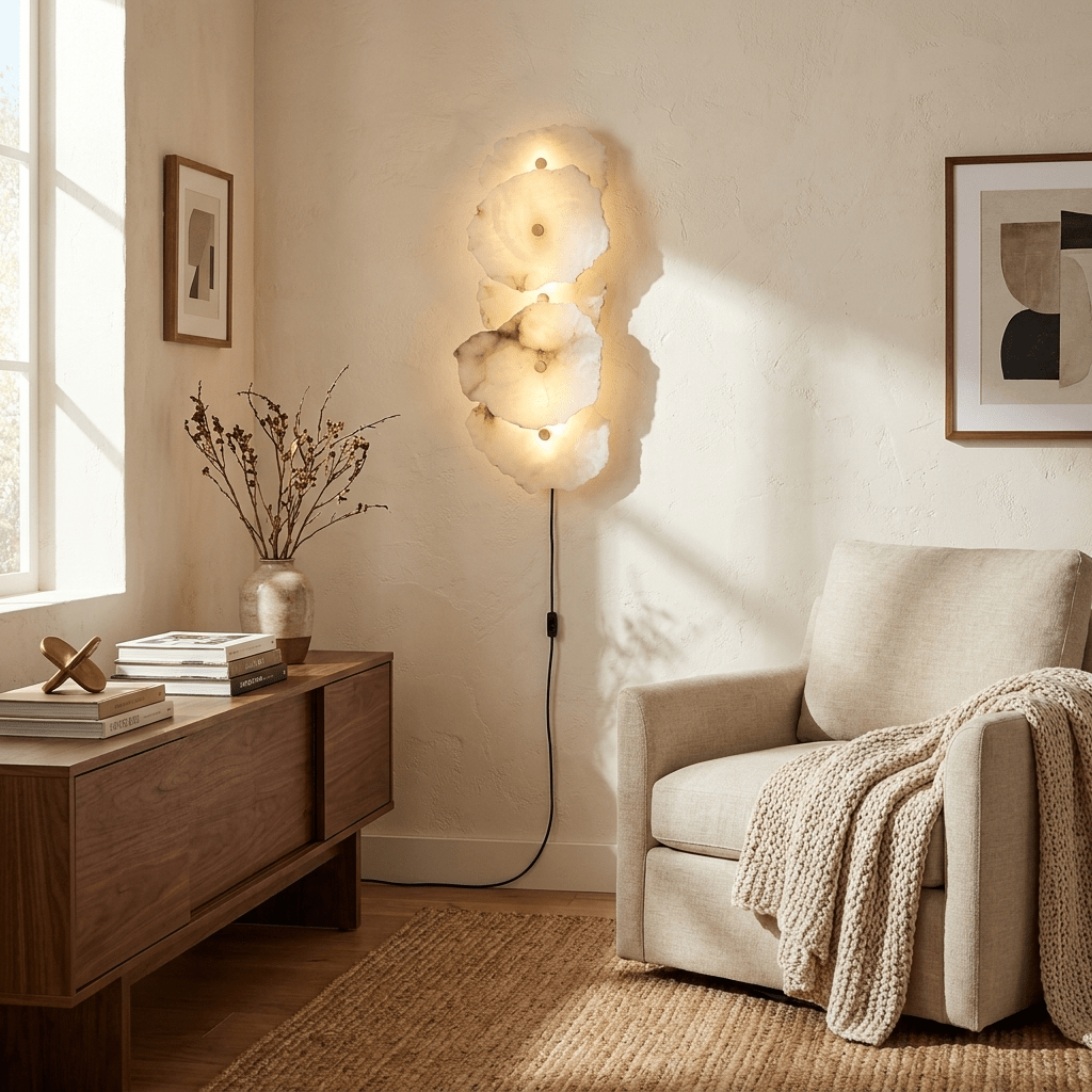 Nivarelia Alabaster Wandleuchte mit Stecker