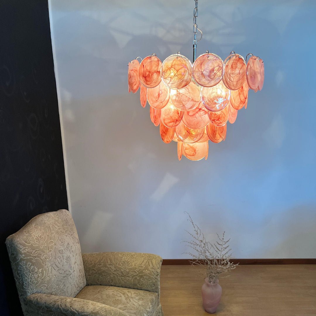 Ault Kronleuchter Pink Murano Disc Layered zeitgenössisch