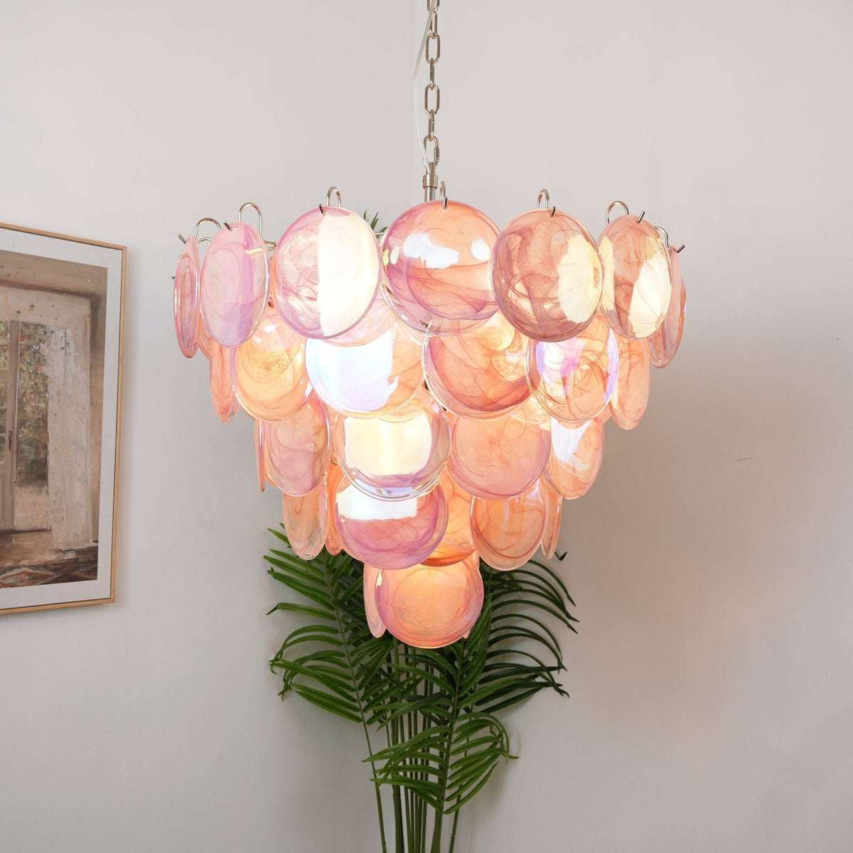 Ault Kronleuchter Pink Murano Disc Layered zeitgenössisch