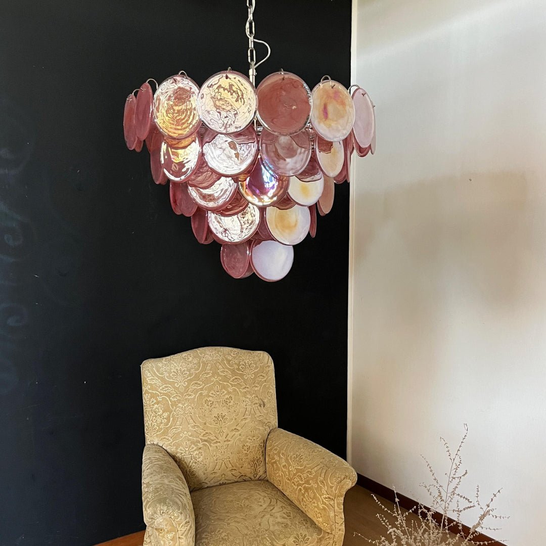 Ault Kronleuchter Pink Murano Disc Layered zeitgenössisch