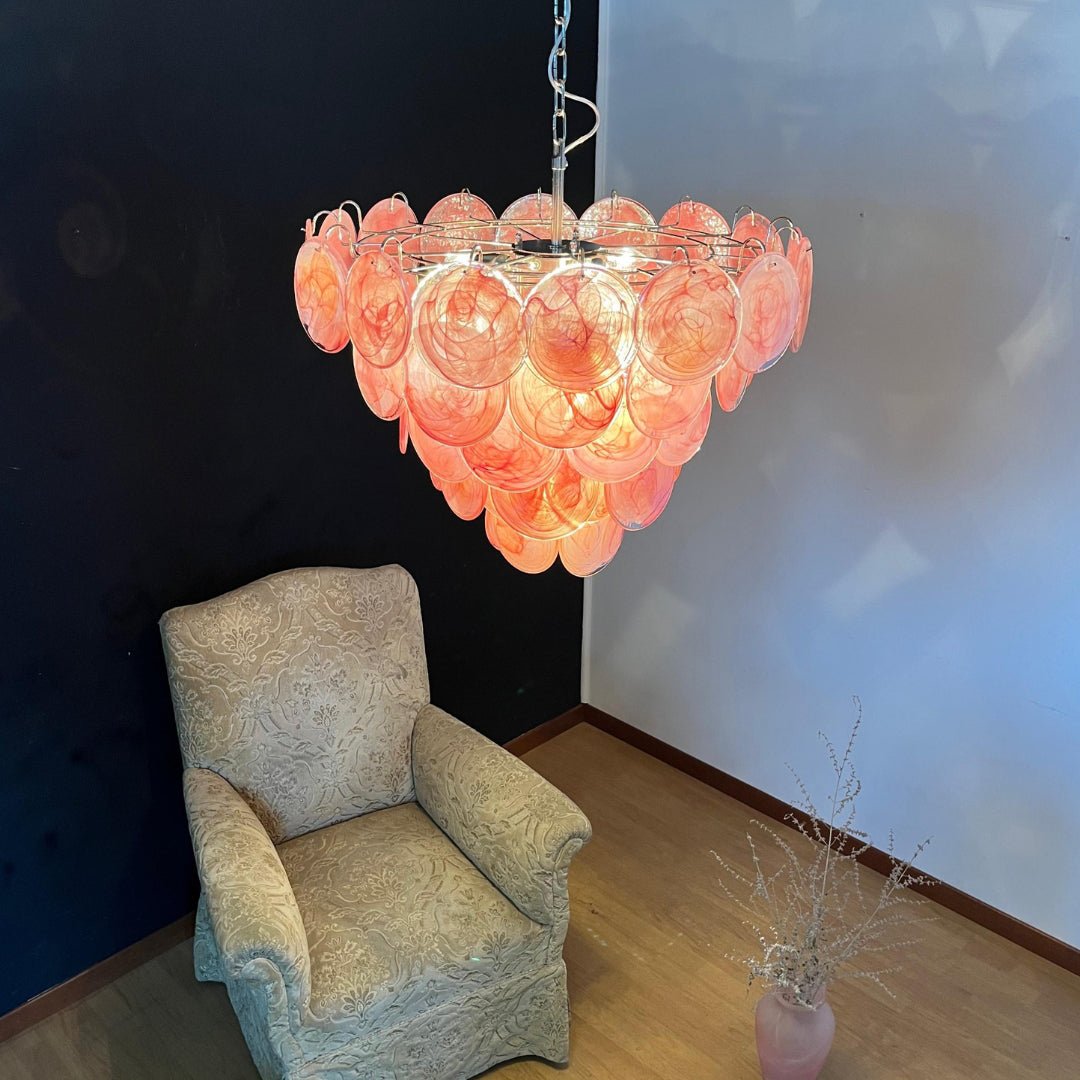 Ault Kronleuchter Pink Murano Disc Layered zeitgenössisch